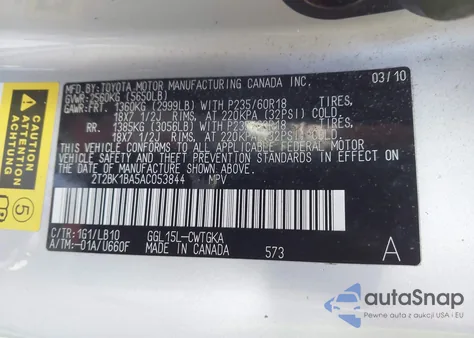 2010 Lexus Rx 350 z USA, uszkodzony, nr VIN 2T2BK1BA5AC053844